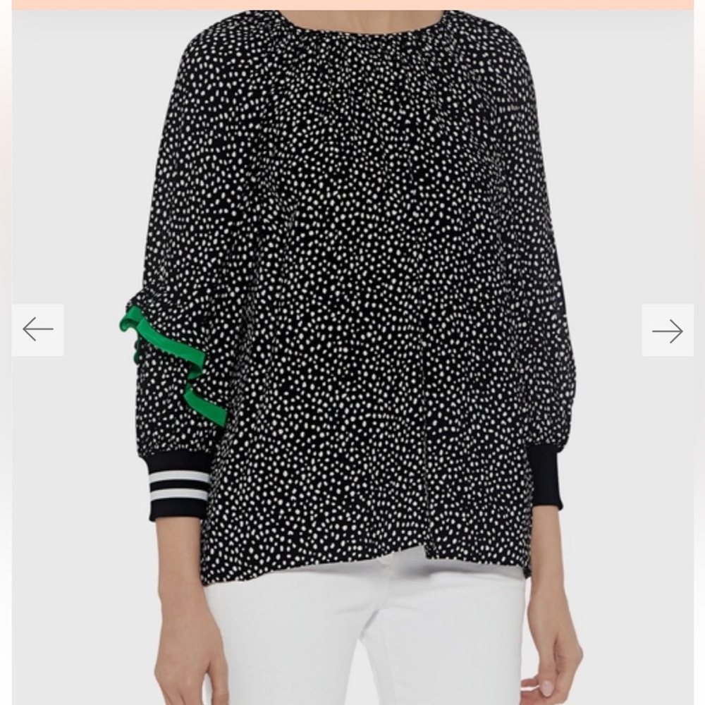 Tibi Womens Size XS Martine Ruffle Polka Dot Shirred Neck Blouse EUC MSRP $425 E